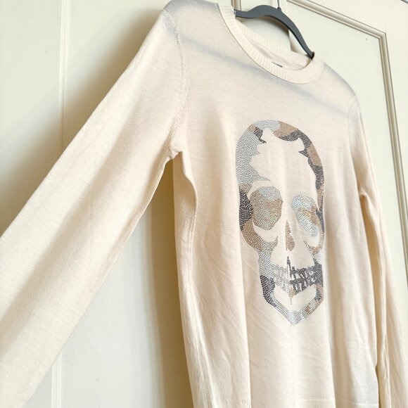 Zadig Voltaire Miss Camo Skull Ivory Merino Wool Sweater Size Large NWOT - Picture 5 of 16